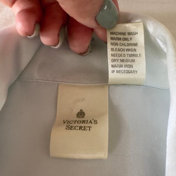 Vintage Victoria’s Secret Satin Pajama Set Ice Blue Y2K Loungewear L - Picture 2 of 9